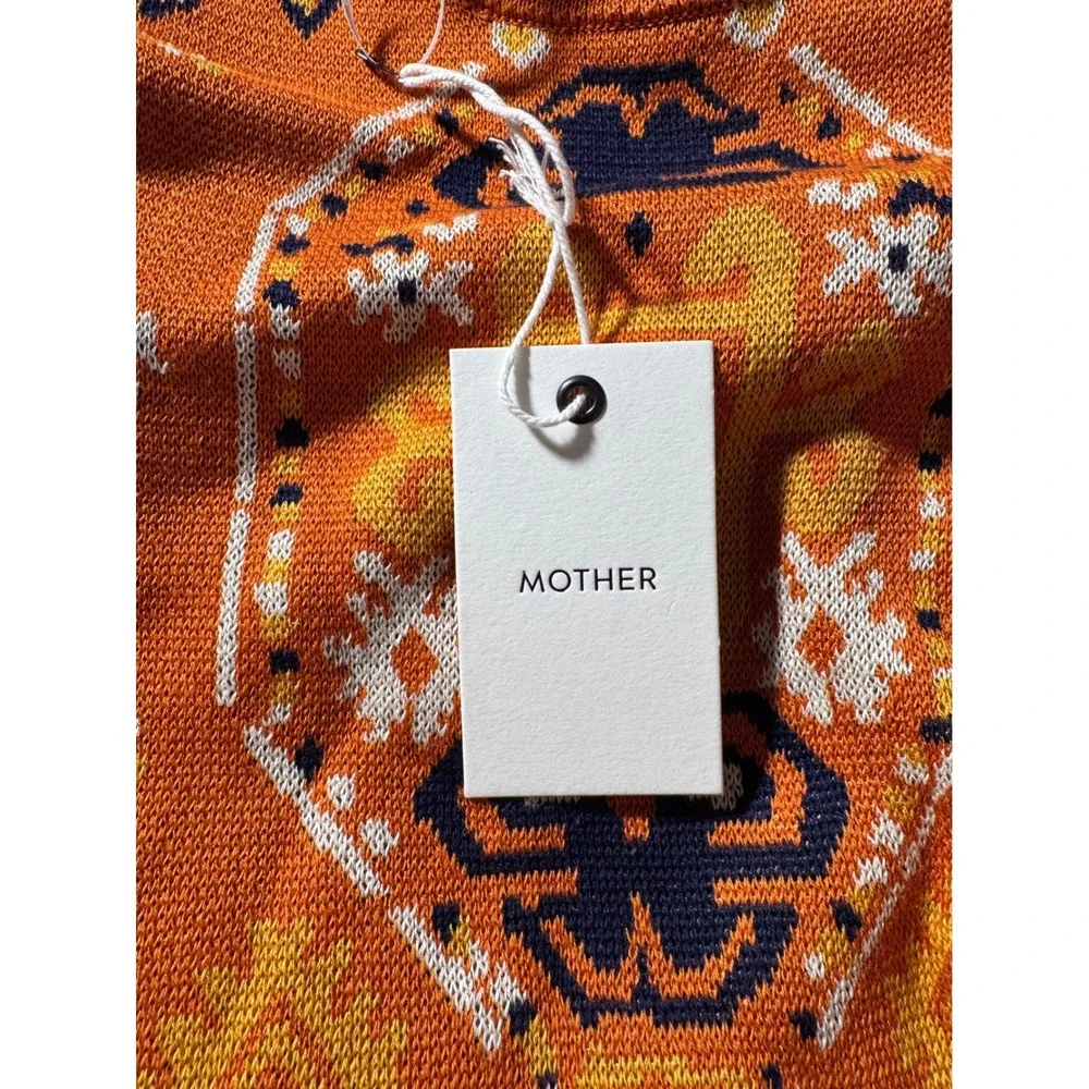 MOTHER Folksy Fringe The 3 Quarter Dress Pima Cotton Intarsia‎ Multi Size S/M